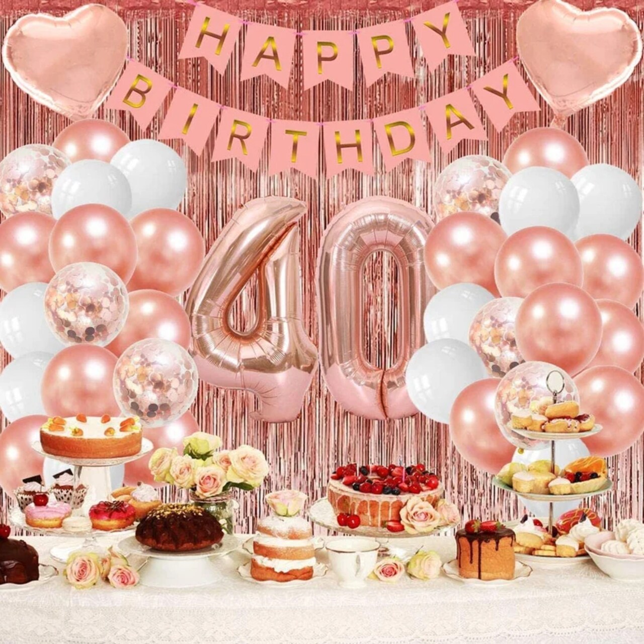 40th Birthday Decorations – Rose Gold Balloons Set for Party and Celebration